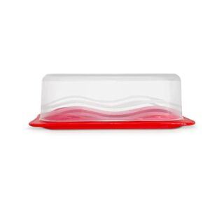 Cover Butter Container – Butter Storage Container with Transparent Lid – Durable Plastic Butter Container for Counter – Plastic Butter Dish with Lid – Covered Butter Dish for Home or Camping (Red)