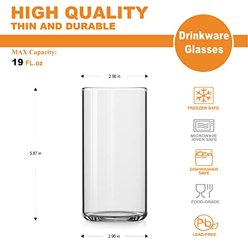 LUXU Drinking Glasses 19 oz, Thin Highball Glasses Set of 4,Clear Tall Glass Cups For Water, Juice, Beer, Drinks, and Cocktails and Mixed Drinks | The Storepaperoomates Retail Market - Fast Affordable Shopping