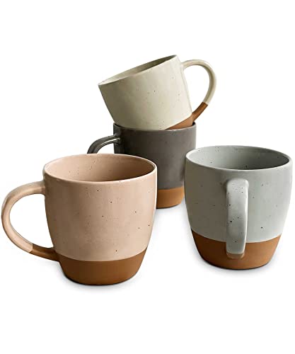 Mora Ceramic Large Latte Mug Set of 4, 16oz – Microwavable, Porcelain Coffee Cups With Big Handle – Modern, Boho, Unique Style For Any Kitchen. Microwave Safe Stoneware – Assorted Neutrals | The Storepaperoomates Retail Market - Fast Affordable Shopping