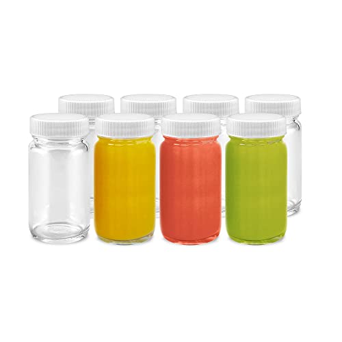 Juice Shot Bottles Set – Wide Mouth for Juicing, Beverage Storage, Liquids, 2 oz, Clear Glass with White Caps, Reusable, Leak Proof, Jars (8 pack) | The Storepaperoomates Retail Market - Fast Affordable Shopping