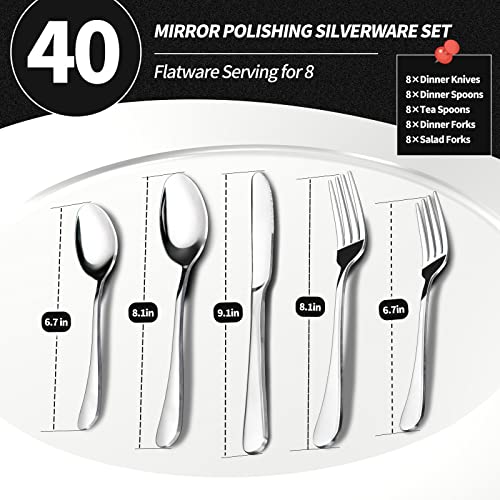 40 Piece Silverware Set, Premium Silverware Cutlery Set Stainless Steel Flatware Sets Service for 8, Spoons Forks Knifes Utensils Tableware Sets for Home, Dishwasher Safe | The Storepaperoomates Retail Market - Fast Affordable Shopping