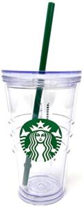 Starbucks Cold Cup Clear Grande Tumbler Traveler With Green Straw Logo – 16oz