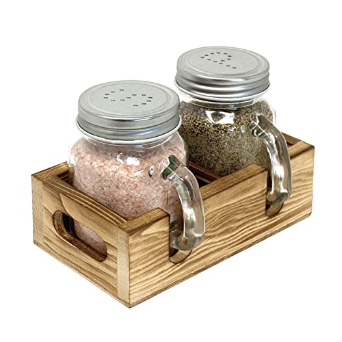 Mason Jar Salt and Pepper Shakers Set with Wood Caddy, Easy to Clean & Refill for Farmhouse Kitchen Table, Rustic Home Decor and Gifts | The Storepaperoomates Retail Market - Fast Affordable Shopping
