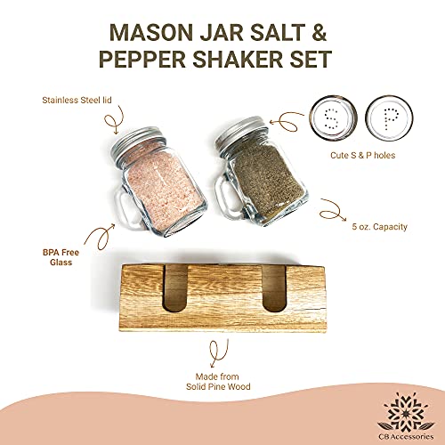 Mason Jar Salt and Pepper Shakers Set with Wood Caddy, Easy to Clean & Refill for Farmhouse Kitchen Table, Rustic Home Decor and Gifts | The Storepaperoomates Retail Market - Fast Affordable Shopping