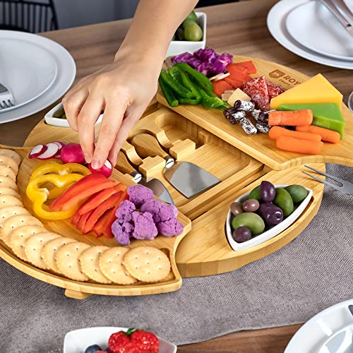 Large Round Cheese Board and Knife Set – Charcuterie Board, Bamboo Cheese Board Set, Cheese Platter Board, Cheese Tray Set, Cheese Cutting Board Set, Wooden Cheese Plate Set 13.7 Inch | The Storepaperoomates Retail Market - Fast Affordable Shopping