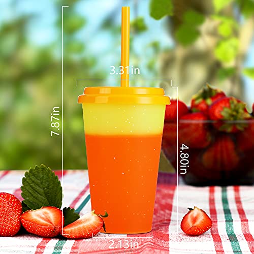 Color Changing Cups with Lids & Straws – 7 Pack 12 oz Reusable Cute Plastic Tumbler Bulk – Kids Small Funny Travel Straw Tumblers/ Adults Iced Cold Drinking Party Cup | The Storepaperoomates Retail Market - Fast Affordable Shopping