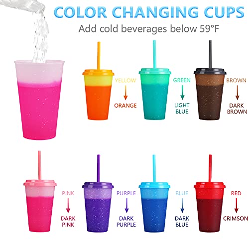 Color Changing Cups with Lids & Straws – 7 Pack 12 oz Reusable Cute Plastic Tumbler Bulk – Kids Small Funny Travel Straw Tumblers/ Adults Iced Cold Drinking Party Cup | The Storepaperoomates Retail Market - Fast Affordable Shopping