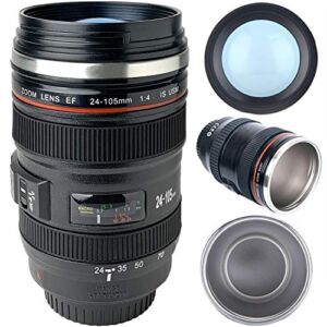 TMANGO Camera Lens Coffee Mug With Lid, Photo Coffee Cup, Stainless Steel Thermos Lens Mug Leak Proof For Photographer Lovers Present