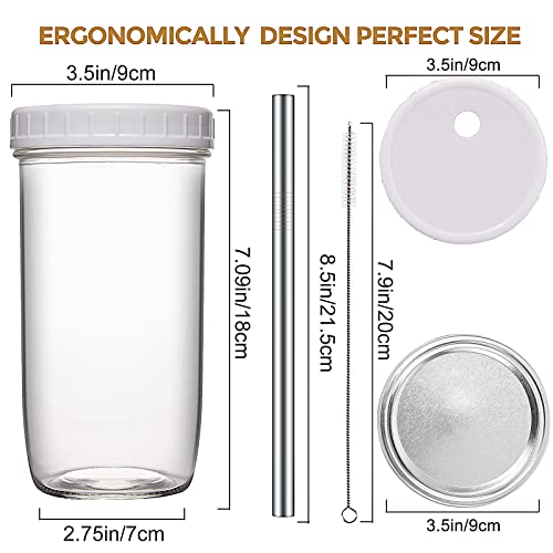 zunmial Glass Cups Set,24oz Wide Mouth Mason Jars with Lids and Straws Reusable Iced Coffee Cups Boba Cup for Bubble Tea Smoothie Juice, Travel Tumbler Drinking Bottle,4 Pack With lids | The Storepaperoomates Retail Market - Fast Affordable Shopping