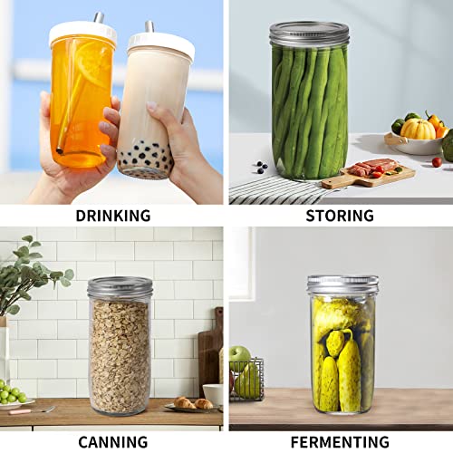 zunmial Glass Cups Set,24oz Wide Mouth Mason Jars with Lids and Straws Reusable Iced Coffee Cups Boba Cup for Bubble Tea Smoothie Juice, Travel Tumbler Drinking Bottle,4 Pack With lids | The Storepaperoomates Retail Market - Fast Affordable Shopping