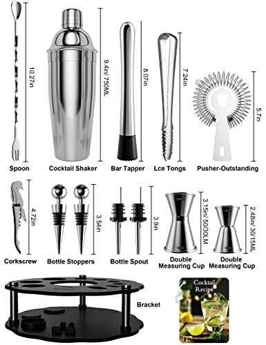Bokhot Bartender Kit, 14 Piece Cocktail Shaker Set Stainless Steel Bar Tools with Rotating Stand, 25 oz Shaker Tins, Jigger, Spoon, Pourers, Muddler, Strainer, Tongs, Bottle Stoppers, Opener, Recipes | The Storepaperoomates Retail Market - Fast Affordable Shopping