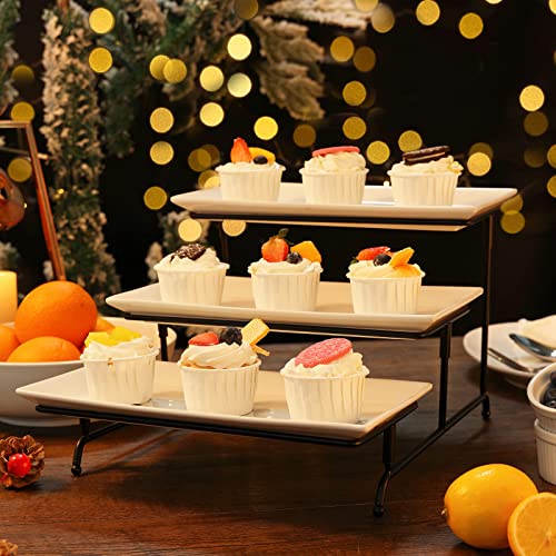 Yedio 3 Tier Serving Tray Set 12 Inch Porcelain Tiered Serving Trays Platters, Collapsible Sturdier Stand with Stable Cross Bars, Three Layer Serving for Party Entertaining Food Display Fruit Dessert | The Storepaperoomates Retail Market - Fast Affordable Shopping