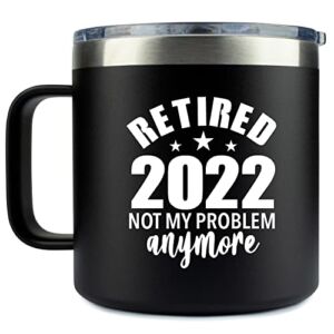 KLUBI Retirement Gifts 2022 for Men- Coffee Mug Tumbler Stainless Army Green 14oz – Gift Idea for Men, Women, Retired , Happy, Him, Husband