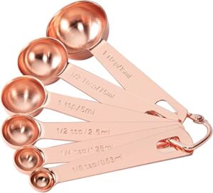 Tablespoons Teaspoons Measure Spoon Set of 6, Copper Plated Metal Measuring Spoons for Measuring Dry or Liquid Ingredients Spice for Kitchen Baking Cooking, Rose Gold Measuring Scoops Gift Set