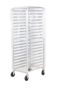 Made in USA. Bakery Food Pan Sheet Rack Transparent COVER, size: 23″W x 28″L x 63″H, Long-lasting use Durable Clear Vinyl, with 3 Zippers.