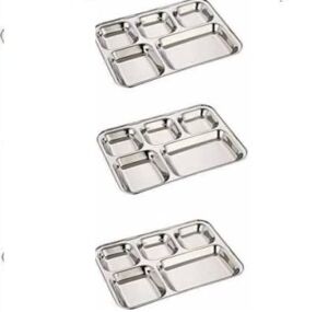 Compartment Thali Steel Compartment Plates 5 in 1 Pack Of 3 Stainless Steel