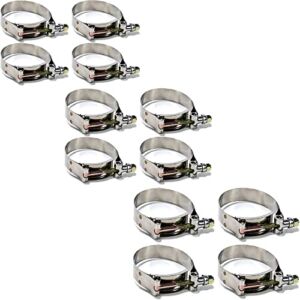 Squirrelly Heavy Duty Stainless Steel with Rounded Band Edges (12 Pack), 4x 2.75″ Clamps, 4x 3″ Clamps & 4x 3.25″ Clamps T-Bolt Kit Clamp Turbo Intake Intercooler Hose Piping