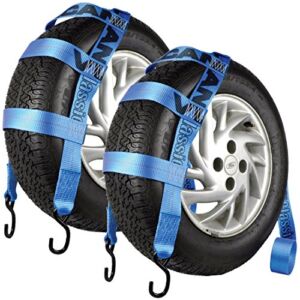 VULCAN Wheel Dolly Tire Strap with S Hooks – Basket Style – 78 Inch – 2 Pack – Classic Blue – 1,665 Pound Safe Working Load