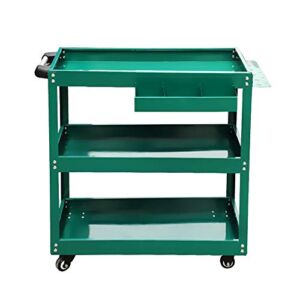 LIUMANG Utility Vehicle Durable Metal Service Utility Cart Heavy Duty Supply Cart with Three Storage Tray Shelves Tool Trolley Storage Trolley (Color : Green, Size : 65.5x36x67.5cm)