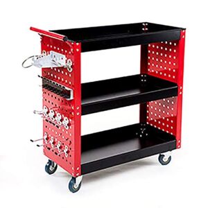 LIUMANG Utility Vehicle Heavy Duty 3-Tiers Rolling Tool Cart with Hooks Service Utility Cart for Mechanics Tool Storage Cart Storage Trolley (Color : Red, Size : 71x35x70cm)
