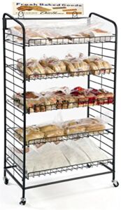Displays2go Baker’s Rack with Five Adjustable Shelves, 29 x 51 Inch, Steel, Black