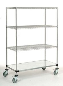 24″ x 36″ x 60″ Mobile Shelving Unit with an 800 lb Capacity, 3 Chrome Wire Shelves and 1 Galvanized Steel Shelf