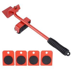 Furniture Mover Glider, Convenient Furniture Moving Lifter Dolly with 4 Sliders, Easy Slides Heavy Duty Transport Lifting Roller Tool with Ripping Bar for Sofas, Couches and Refrigerators, Red