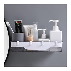 NLFAUTO 1pcs/2pcs Wall-Mounted Storage Shelf Bathroom Shelf Kitchen with Hook Storage Bathroom Accessories Without Drill Plastic Container Storage Racks & Shelves (Color : Transparent-Gray)