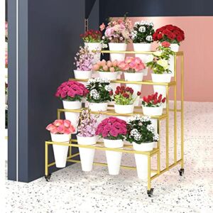 Flower Display Stand,Florist Shelf Display Rack with 16 Plastic Bucket,Flower Shop Shelves with Wheel, Plant Display Stand for Supermarkets/Garage Forecourts/Wedding/Events (Size : 100 * 79 * 112cm)