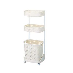 ZSCLLCQ Movable Trolleys, Household Serving Cart Home 3 Tiers Laundry Basket Cart Trolley on Wheels, Plastic Laundry Hamper for Dirty Clothes Toys/White/45 * 35 * 109Cm