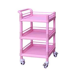 ZSCLLCQ Movable Trolleys, Household Serving Cart 3 Shelf Rolling Cart Beauty Salon Spa Trolley on Silent Wheel, Home 3 Tiers Rack/Pink/63 * 44 * 98Cm