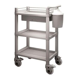 ZSCLLCQ Storage Hand Trucks,Kitchen Movable Trolleys, 3 Tier with Drawer Dirt Bucket,Extra Tall Abs Beauty Salon Trolley with Brake Wheel,100Kg Load