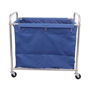 ZSCLLCQ Movable Trolleys, Household Serving Cart Commercial Laundry Sorter Rolling Cart with Bag, Stainless Steel Movable Clothes with Silent Wheels/Blue/Large