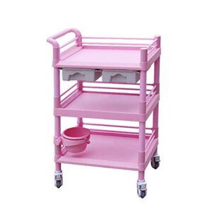 ZSCLLCQ Movable Trolleys, Recycling Vehicles,3 Shelf 2 Drawer Rolling Instrument Cart on Silent Wheel for Hospital, Beauty Nail Salon Spa Tool Storage Trolley,Collecting Vehicles/Pink/63 * 44 * 98Cm