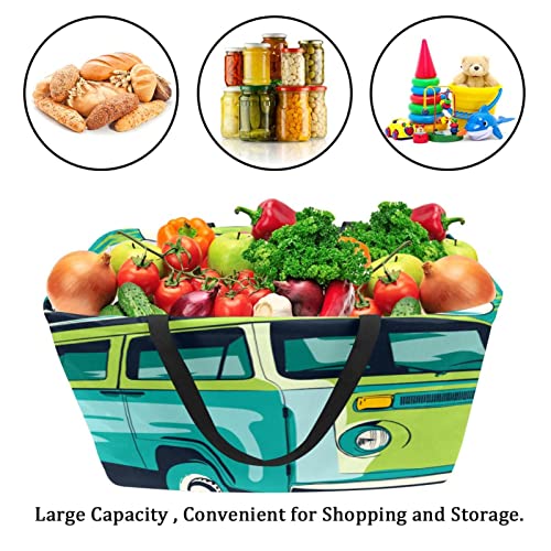 Reusable Grocery Bags Boxes Storage Basket, The Endless Summer Beach Bus Collapsible Utility Tote Bags with Long Handle | The Storepaperoomates Retail Market - Fast Affordable Shopping