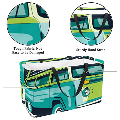 Reusable Grocery Bags Boxes Storage Basket, The Endless Summer Beach Bus Collapsible Utility Tote Bags with Long Handle | The Storepaperoomates Retail Market - Fast Affordable Shopping