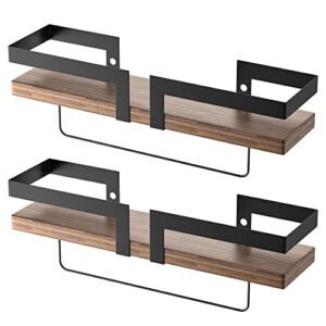 Benlang Floating Shelves Wall Mounted Set of 2,24 Inch Farmhouse Shelves Bathroom Shelves with Towel Bar, Wall Decor Wood Shelves for Kitchen,Bedroom,Office,Living Room,Laundry Room,Rustic Brown
