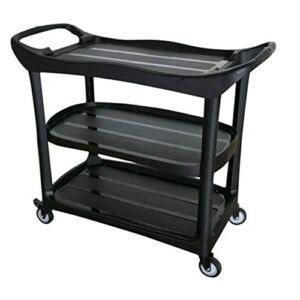 ZSCLLCQ Movable Trolleys, Household Serving Cart Black Tableware Collection Trolley for Hotel Restaurant, 3-Shelf Dining Cart with Rolling Wheels/Without Bucket/115 * 94 * 52Cm