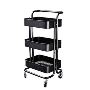 ZSCLLCQ Movable Trolleys, Household Serving Cart Adjustable Height Storage Hand Trucks, Trolley on Wheels for Beauty Salon Bedroom/Black/45 * 35 * 87Cm