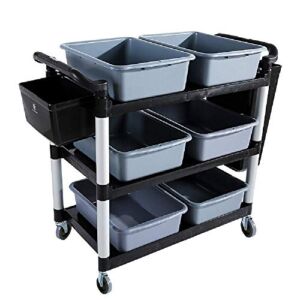 ZSCLLCQ Movable Trolleys, Household Serving Cart Plastic Storage Hand Trucks, with Wheels and 8 Tray, Commercial Hotel Restaurant 3-Tiers Mobile Collection Tableware Trolley/Black/79 * 49 * 97Cm