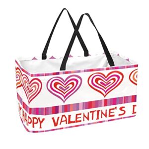 Reusable Grocery Bags Boxes Storage Basket, Valentine’s Day Collapsible Utility Tote Bags with Long Handle