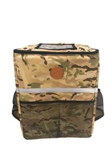 Thermal Insulated Reusable Food Delivery Backpack With Cup Holder and Receipt Pockets, Padded Handles, Ideal for UberEats, Doordash, Postmates, Outdoor use, Groceries(14 x 10 x 16 in – Green Camo)