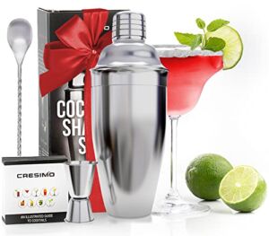 24oz Cocktail Shaker Bar Set – Professional Margarita Mixer Drink Shaker, Measuring Jigger & Mixing Spoon Set – Stainless Steel Bar Tools Built-in Bartender Strainer for Martini Kit – Cresimo