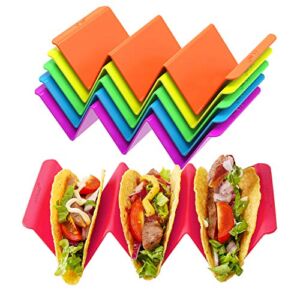 Colorful Taco Holder Stands Set of 6 – Premium Large Taco Tray Plates Holds Up to 3 or 2 Tacos Each, PP Health Material Very Hard and Sturdy, Dishwasher & Microwave Safe