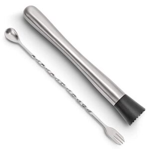 Hiware 10 Inch Stainless Steel Cocktail Muddler and Mixing Spoon Home Bar Tool Set – Create Delicious Mojitos and Other Fruit Based Drinks