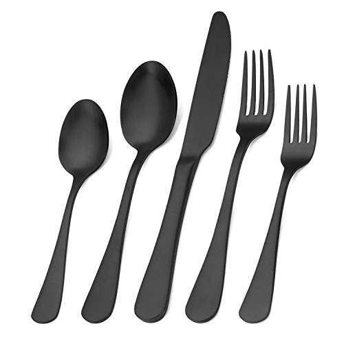 Matte Black Silverware Set, Satin Finish 20-Piece Stainless Steel Flatware Set,Kitchen Utensil Set Service for 4,Tableware Cutlery Set for Home and Restaurant, Dishwasher Safe | The Storepaperoomates Retail Market - Fast Affordable Shopping