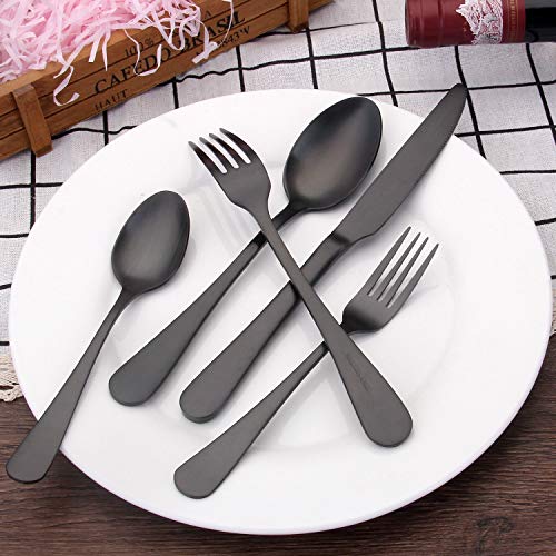 Matte Black Silverware Set, Satin Finish 20-Piece Stainless Steel Flatware Set,Kitchen Utensil Set Service for 4,Tableware Cutlery Set for Home and Restaurant, Dishwasher Safe | The Storepaperoomates Retail Market - Fast Affordable Shopping
