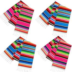 Habbi Mexican Table Runner 4Pack 14 x 110 Inches Large Mexican Theme Party Decoration for Cinco de Mayo Fiesta Party Serape Table Runner Red and Blue