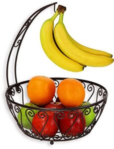SimpleHouseware Fruit Basket Bowl with Banana Tree Hanger, Bronze