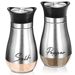 Salt and Pepper Shakers Set,4 oz Glass Bottom Salt Pepper Shaker with Stainless Steel Lid for Kitchen Cooking Table, RV, Camp,BBQ Refillable Design (Sliver)